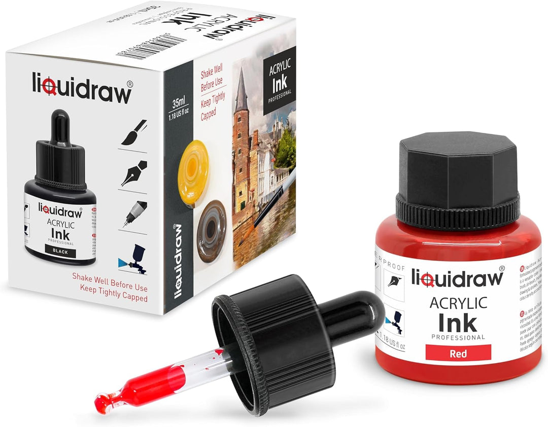 Liquidraw Acryl Zeichentinte - 20 verschiedene Farben | 35 ml Flaschen mit Tintentropfer | geeignet