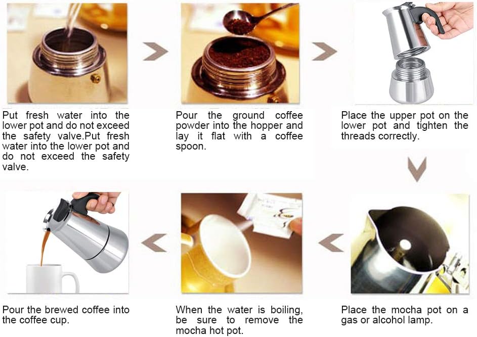 Espressokocher aus Edelstahl, tragbar, ideal für Camping, Reisen 100ml