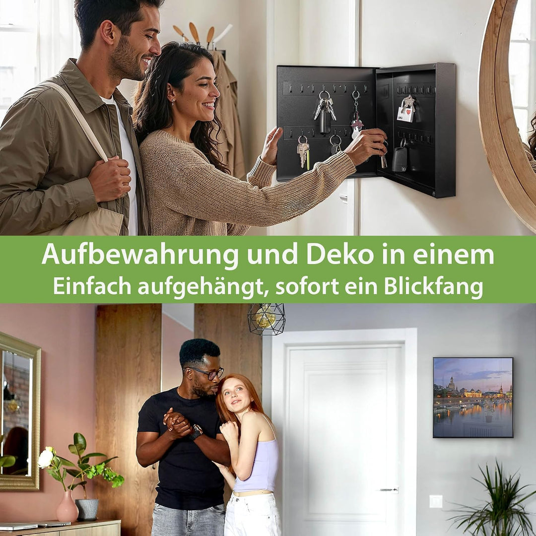 banjado® Grosser Schlüsselkasten Glas/Schlüsselbox 30cm x 30cm mit 50 Haken - Motiv Dresden/Schlüsse