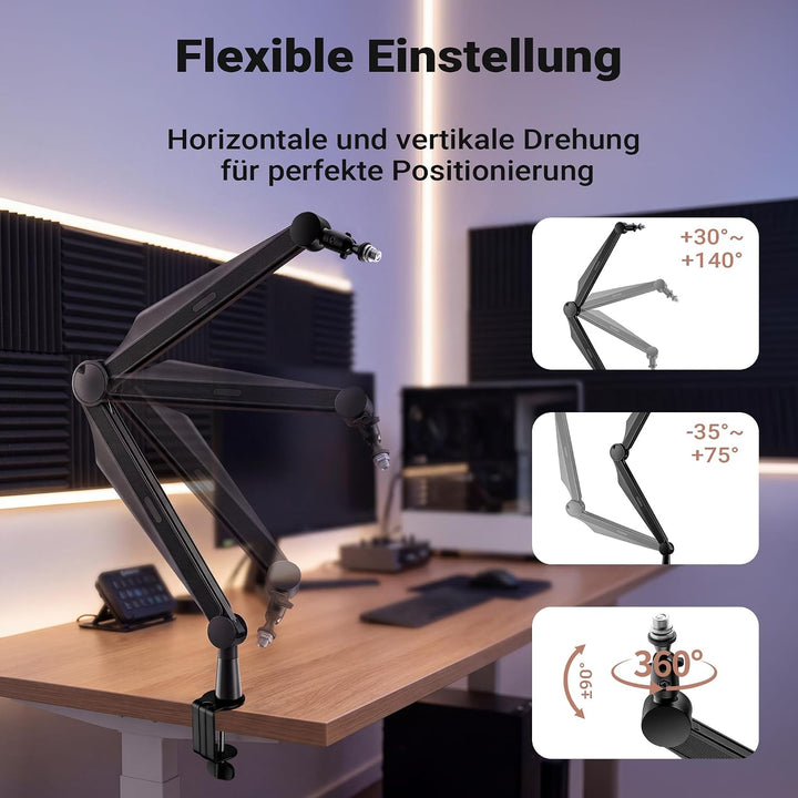 Wiltec Mikrofonarm 80cm Gelenkarm Tischhalterung für 3/8" und 5/8" Mikrofone für Studio und Zuhause