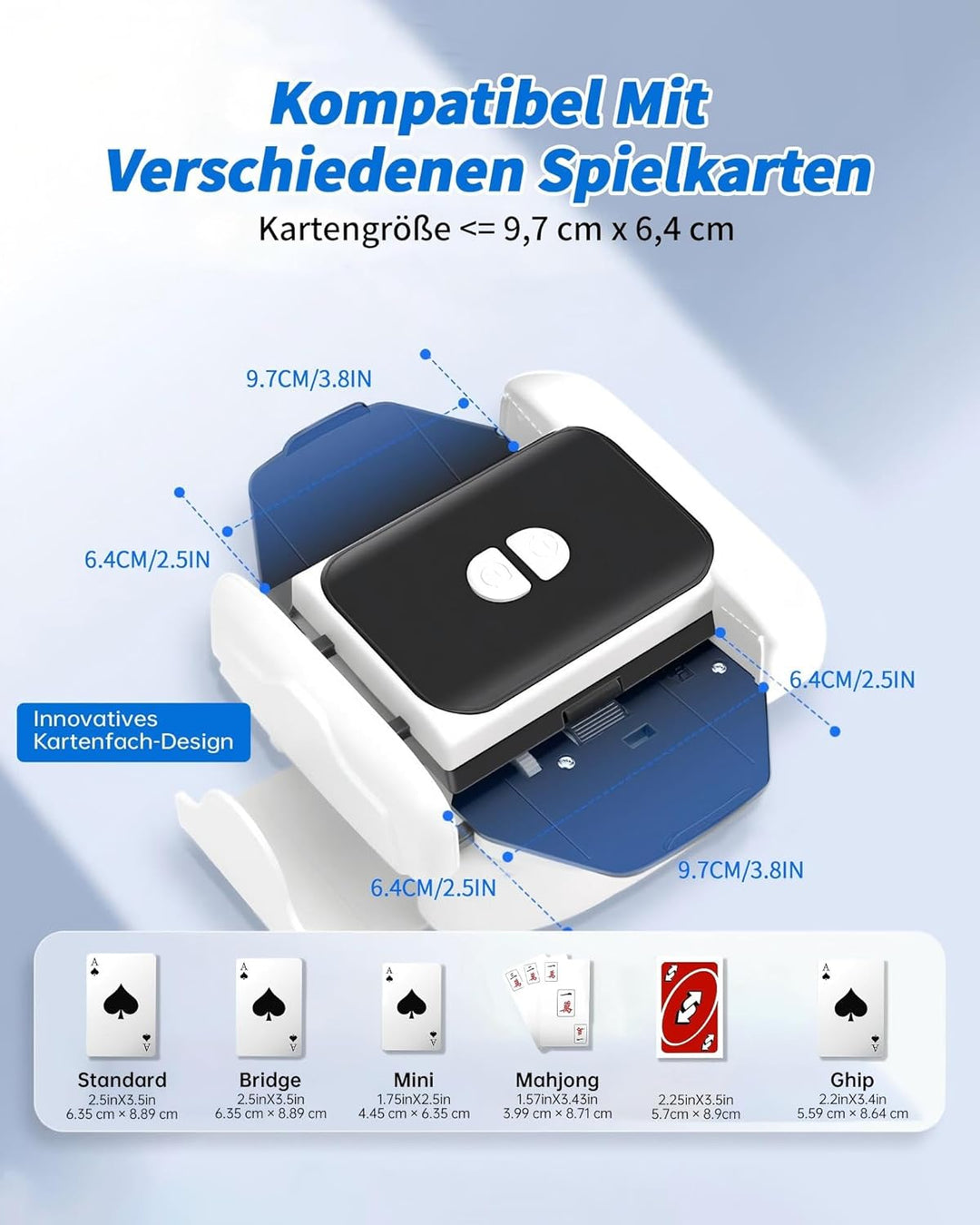 Kevsuvqin Geräuscharmer Kartenmischmaschine Elektrische, 3000mAh Kartenmischer, 2 Modi, Spielkartena