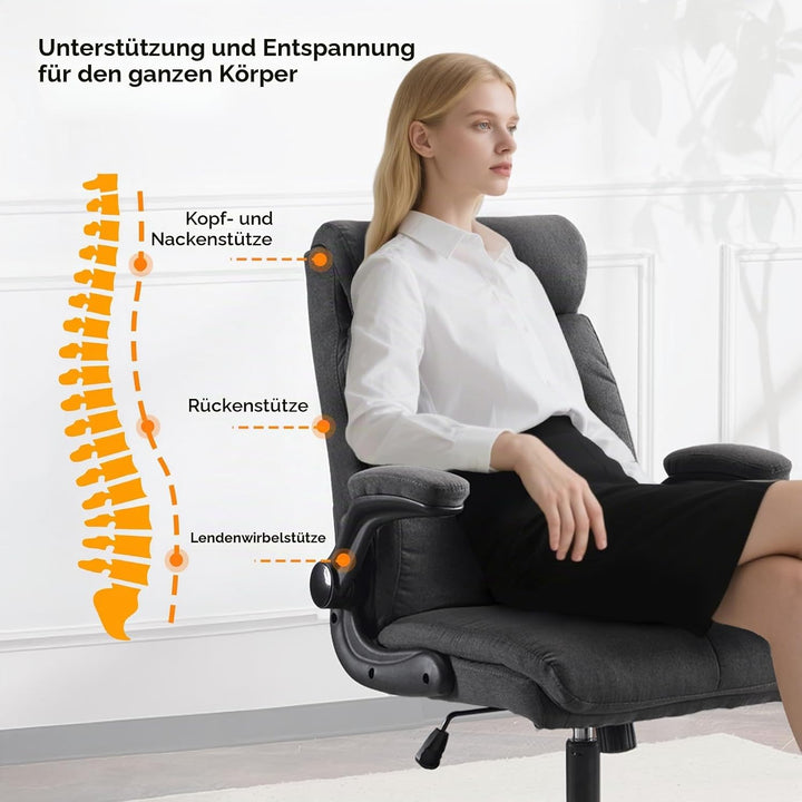Bonnlo Ergonomischer Bürostuhl, Schreibtischstuhl mit hochklappbarer Armlehne, Computerstuhl, Drehst