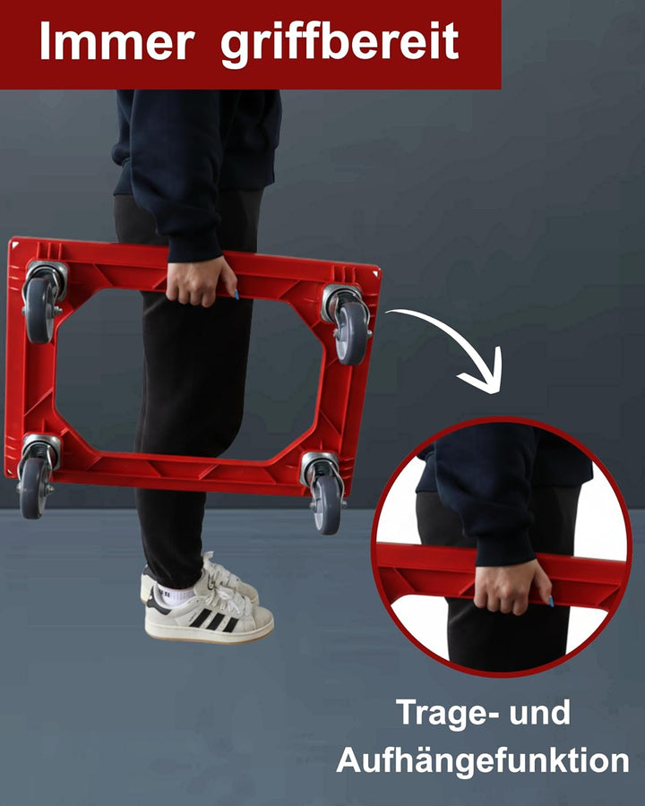 Transportroller Kunststoff 60x40 cm mit 4 Leichtlauf-Lenkrollen (Rot), Rot