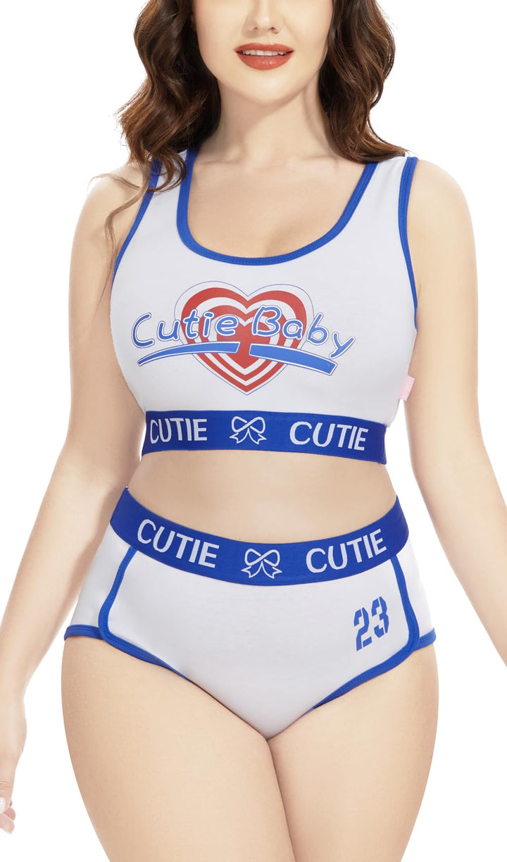 CutiePlusU Frauen Baumwolle Sport Bralette Set- Basketball 1… 3XL Weiss, 3XL Weiss