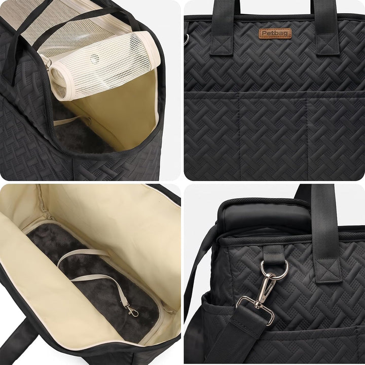 Hundetasche für kleine Hunde bis 5kg, faltbar, Schultergurt, Katze Schwarz, Schwarz