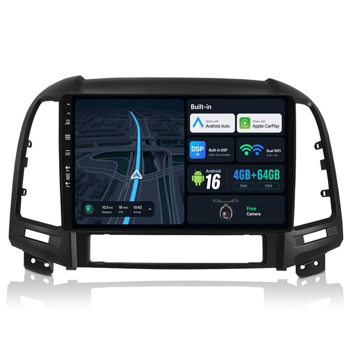 Android 16 IPS Autoradio Passt für Hyundai Santa FE (2006-2012) - Eingebautes CarPlay Android Auto -