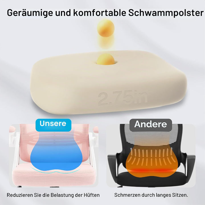 Fizzin Ergonomischer Bürostuhl Rosa Schreibtischstuhl, 150 kg, Rosa