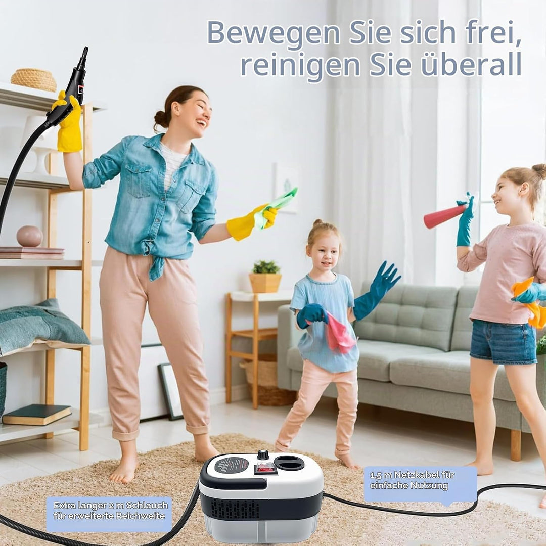 Dampfreiniger Handgerät 1500W, Multifunktionaler Steam Cleaner 1200ml Tank, tragbarer Dampfreiniger