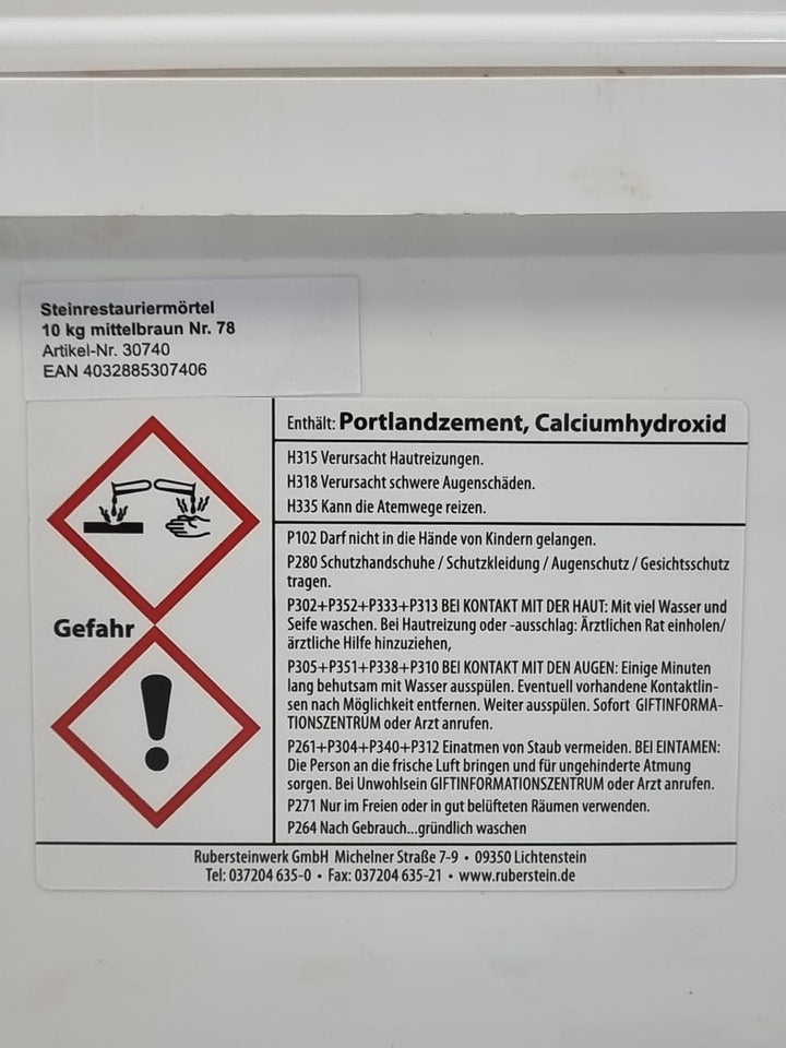 Ruberstein Steinrestauriermörtel für Natur- und Kunststein 10 kg im Eimer (mittelbraun)