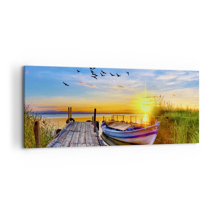 Wandbilder Dekoration Wohnzimmer See Boot Wasser Panorama Bilder auf Leinwand 120x50cm Leinwandbild