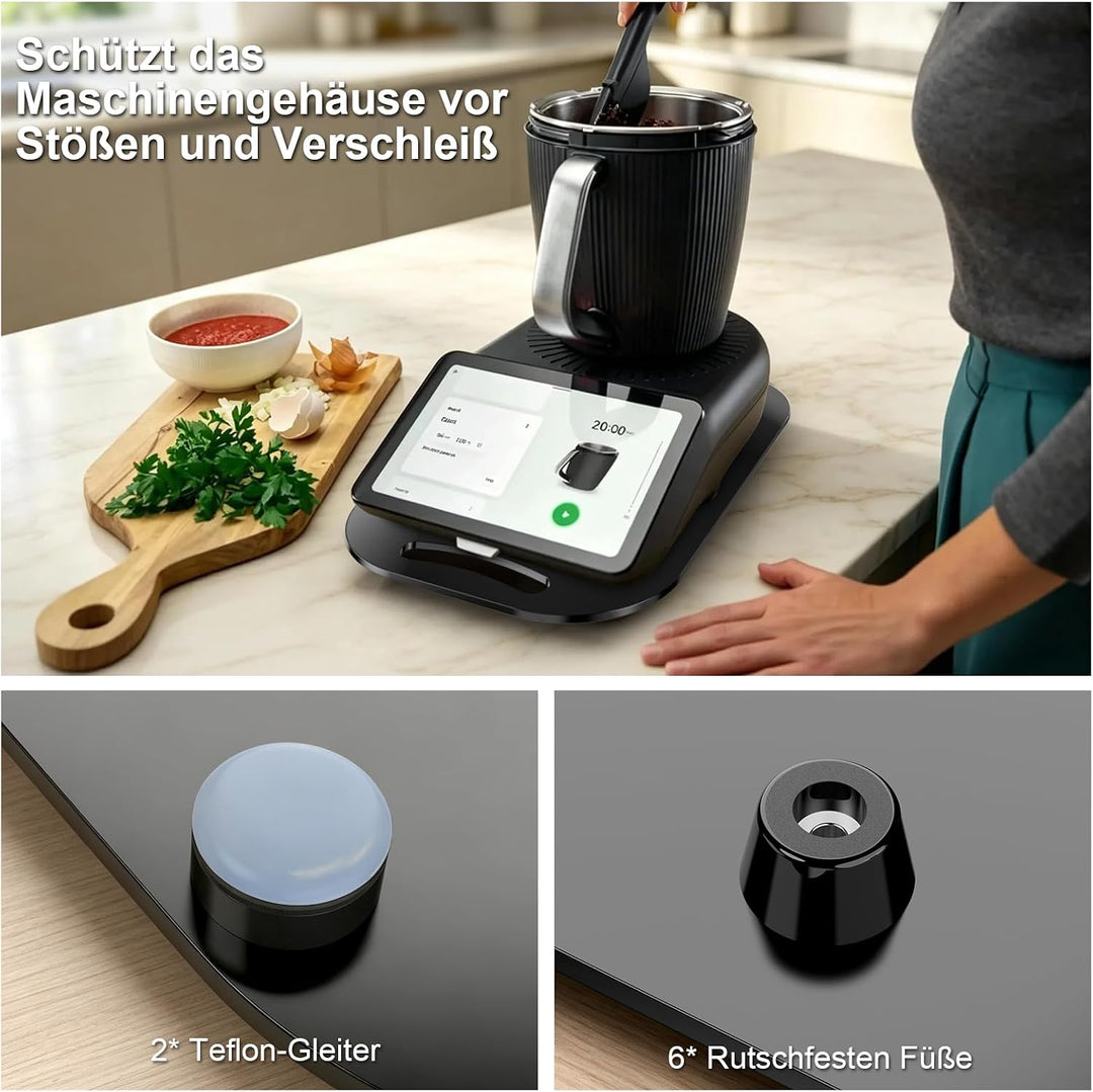 Gleitbrett für Thermomix TM7 mit 360° Gleitrollen Glattem Teflon, Schwarz