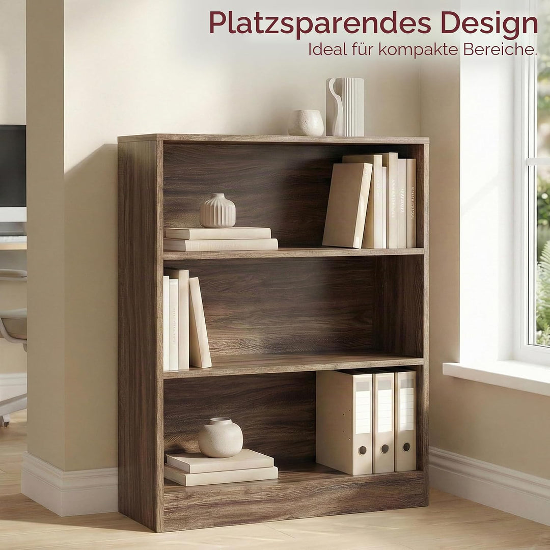 Vida Designs Cambridge Bücherregal mit 3 Ebenen, niedrig, Walnuss, Holz-Regaleinheit für Büro, Wohnz