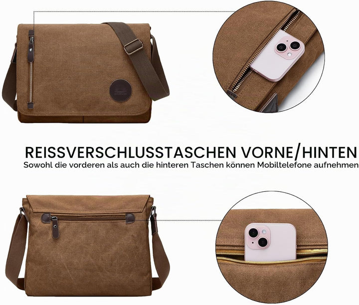 ZHIERNA Umhängetasche Herren für Herren und Damen, Canvas Messenger Bag, Vintage schultertasche für