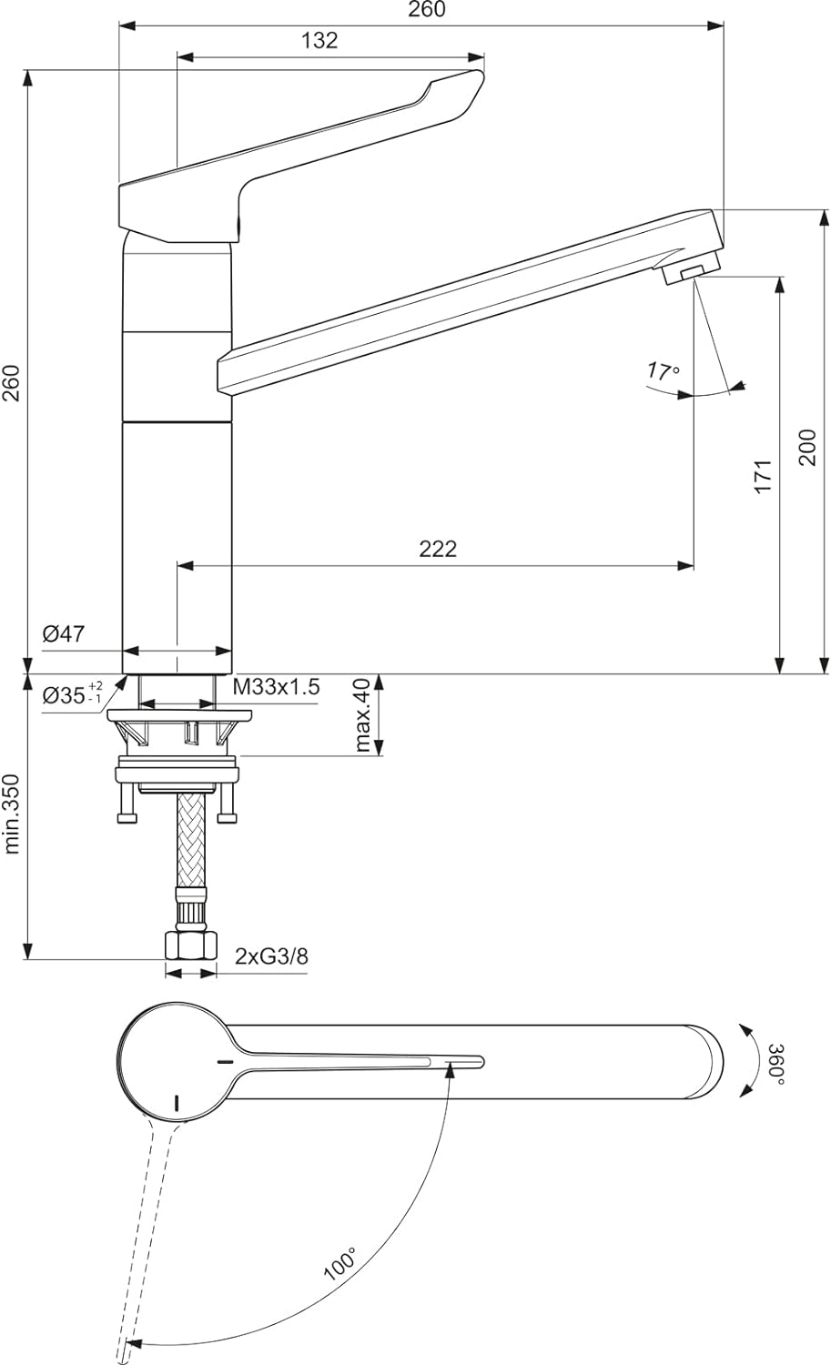Ideal Standard BC137AA Ceraflex Küchenarmatur, Chrom
