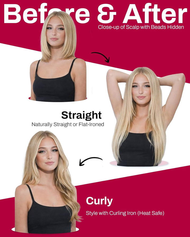 Moresoo Microring Extensions Echthaar Blond 50 cm Haarverlängerung Echthaar Microring 