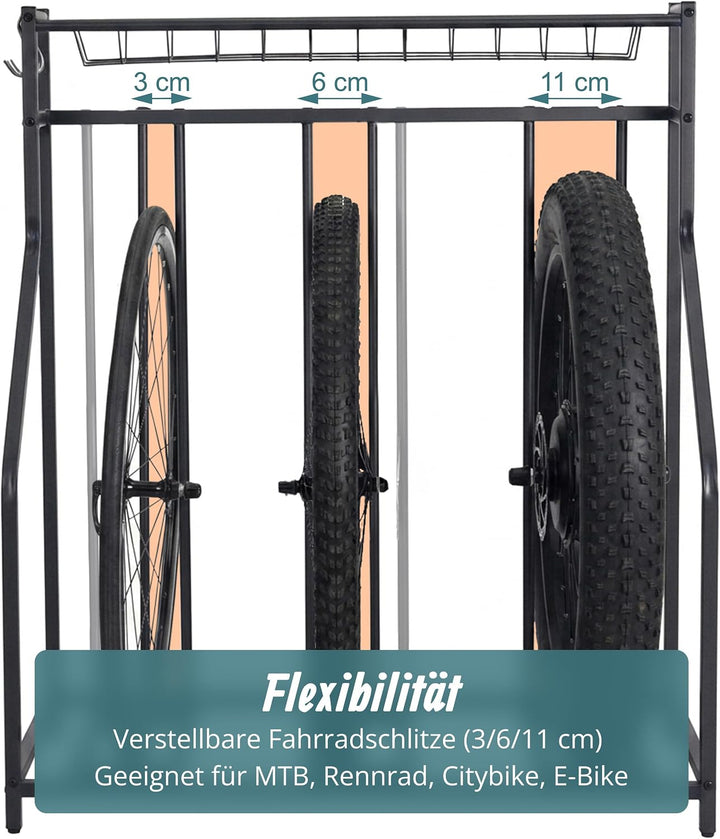 Relaxdays Fahrradständer Boden, 3 Fahrräder, Flexible Reifenbreite, schwarz Schwarz 103.5 x 91 x 55