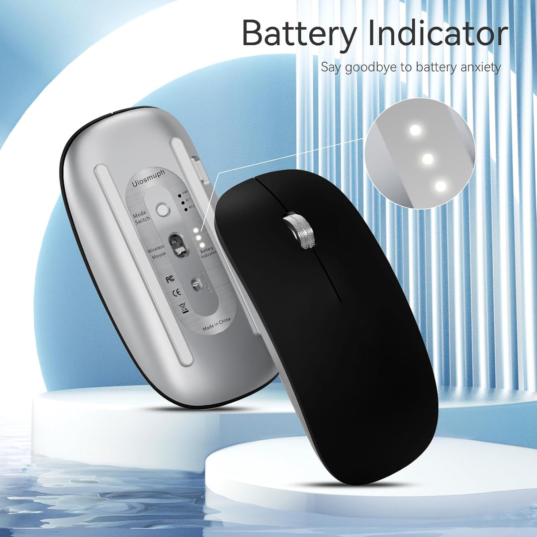 Uiosmuph Bluetooth Maus, Kabellose Maus mit USB-Nano-Empfänger, Tri-Mode (Dual Bluetooth 5.1 + 2.4GH