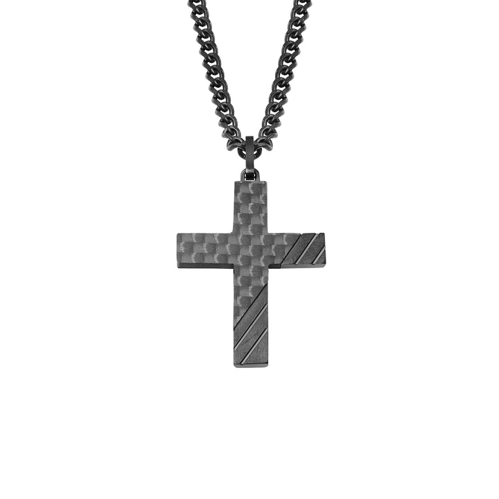 s.Oliver Kette mit Anhänger Edelstahl Carbon Herren Halsschmuck, 50 cm, Schwarz, Kreuz, Kommt in Sch