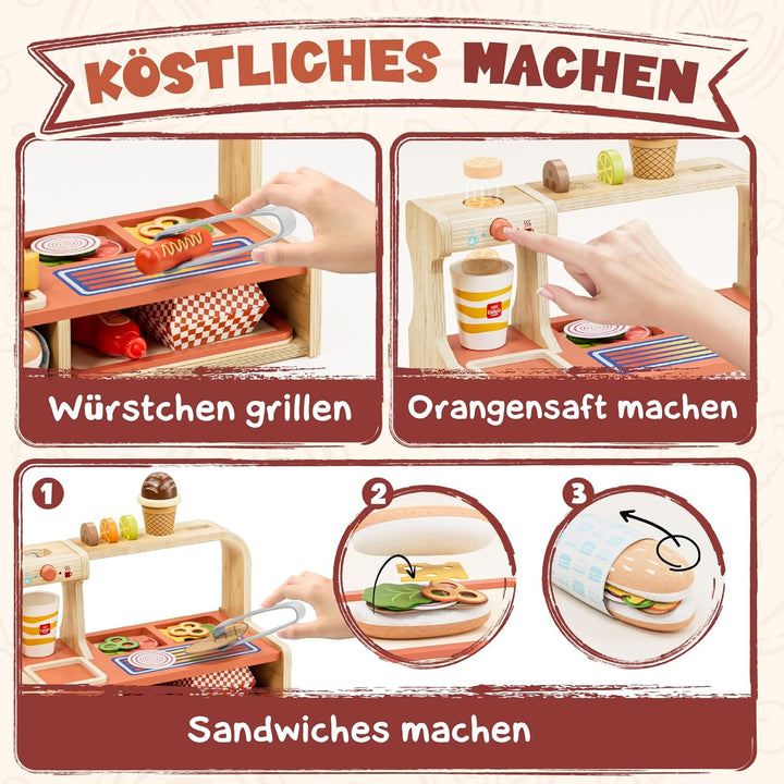 Lehoo Castle Kinderküche Zubehör, kaufladen Zubehör Holz, Kaufmannsladen Zubehör, Spielen Sie Hambur