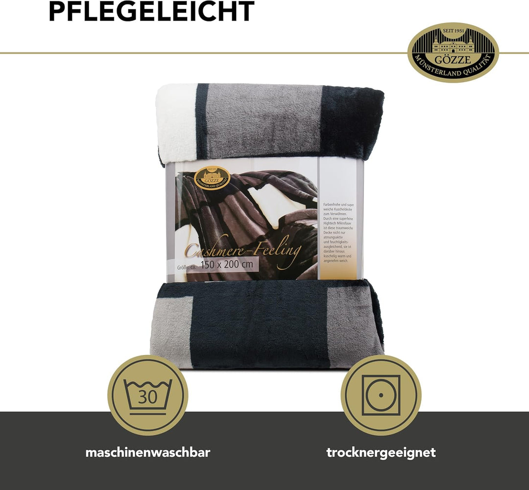 Gözze - Weiche Kuscheldecke, Cashmere Feeling, Hohes Stoffgewicht 500 g/m², Antigua, 150 x 200 cm -