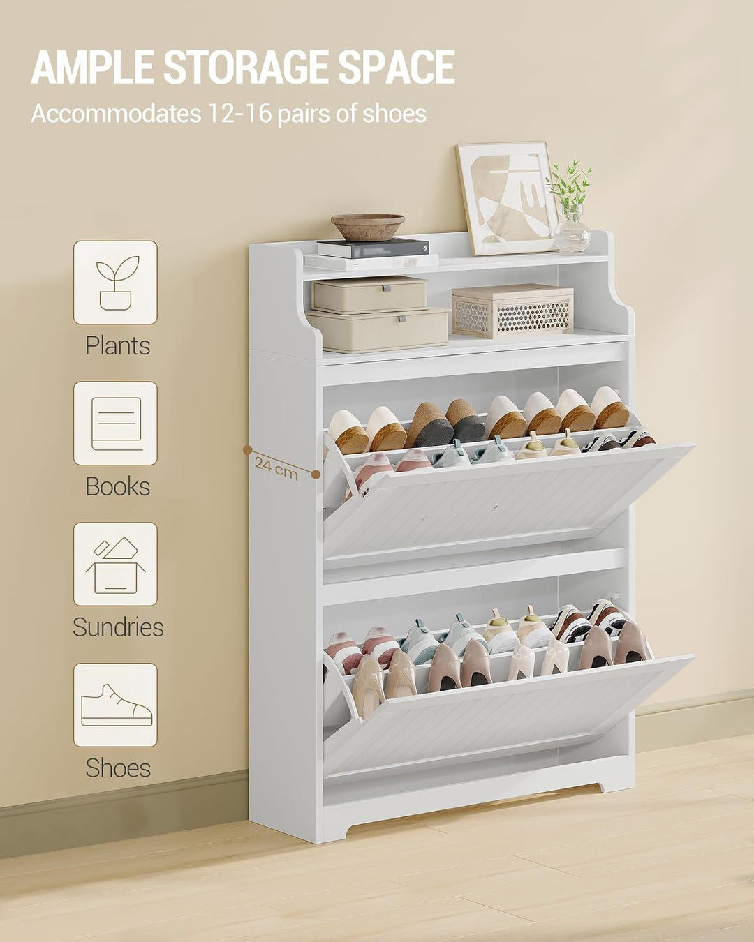 Hzuaneri Schuhschrank, Schuhregal Schuhkipper Schmal, Schuhkommode, Verstellbar, Schuhaufbewahrung f