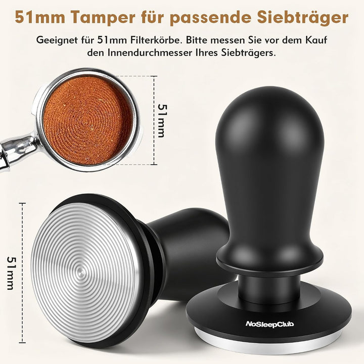 Espresso Tamper 51 mm, Kaffeestampfer mit 30 lbs Klick-Feedback 51mm, 51mm