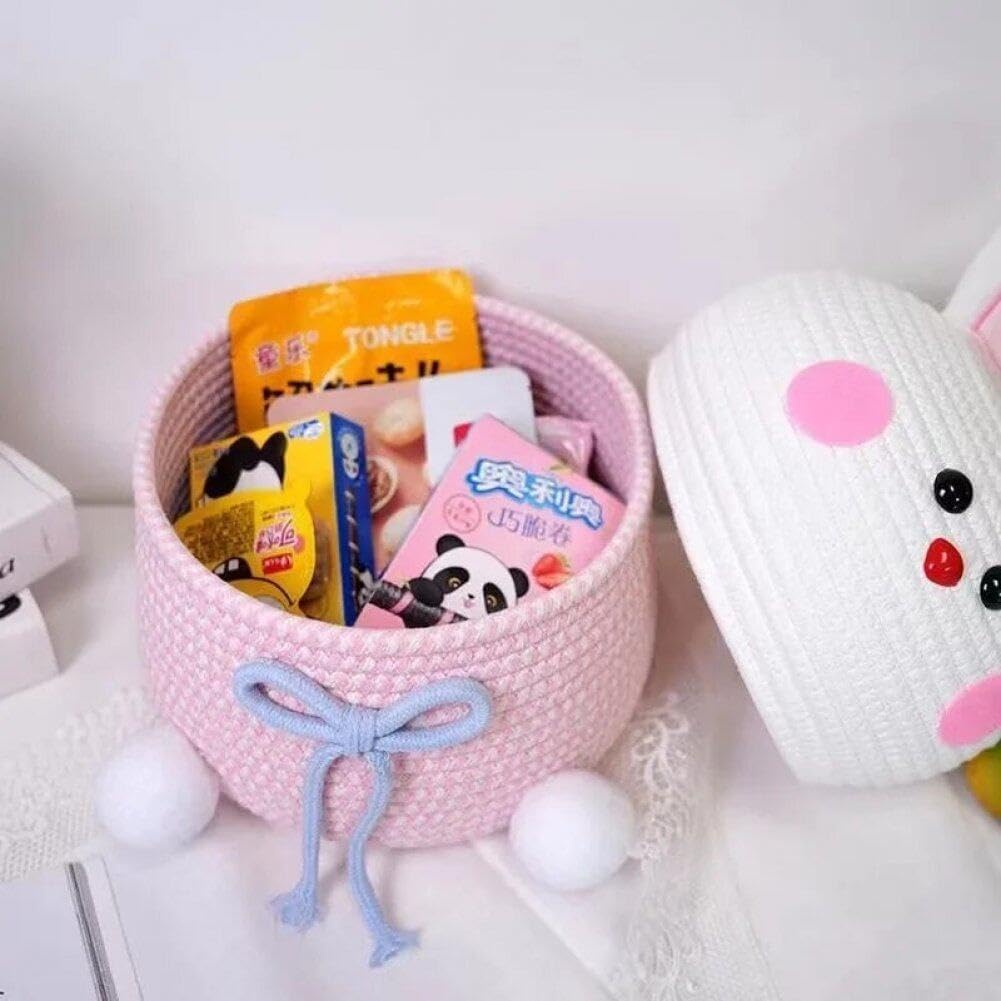 Cartoon Kaninchen Gewebter Korb Für Kleidungsstücke Snacks Aufbewahrung Kawaii Mädchen Prinzessin Ge