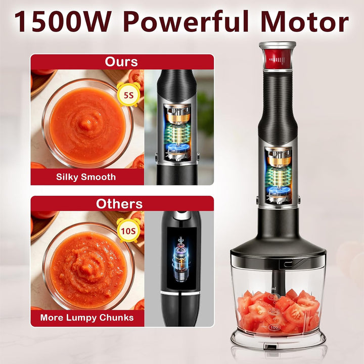1500W Stabmixer 5-in-1, Pürierstab mit stufenloser Geschwindigkeitsregelung Schwarz, Schwarz