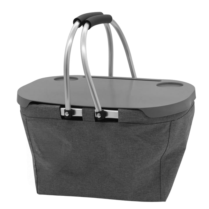 Picknickkorb grau klappbar - 42 x 27 cm | mit integriertem Tisch