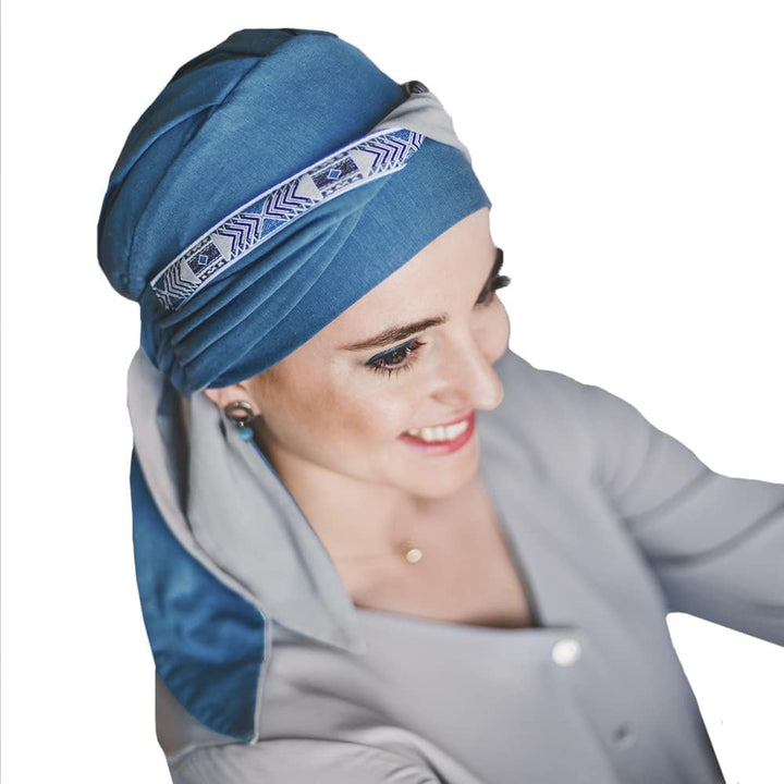 CAREBELL SMOOTH DAKOTA Bambus Onkologie Schal für Haarausfall Headwear, Blau und Perlgrau, One size