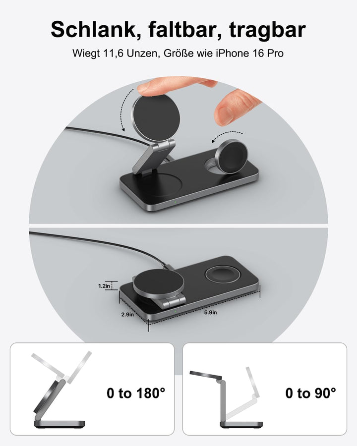 Kabelloses Ladegerät mit MagSafe, 3 in 1 Ladestation für Apple Faltbar Induktive Wireless Charger fü