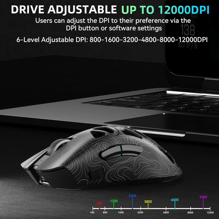 AULA SC620 Kabellose Gaming Maus,BT5.0/2.4G/USB-C,mit PixArt PAW3311-Sensor,12000DPI,8KHz,Feuertaste