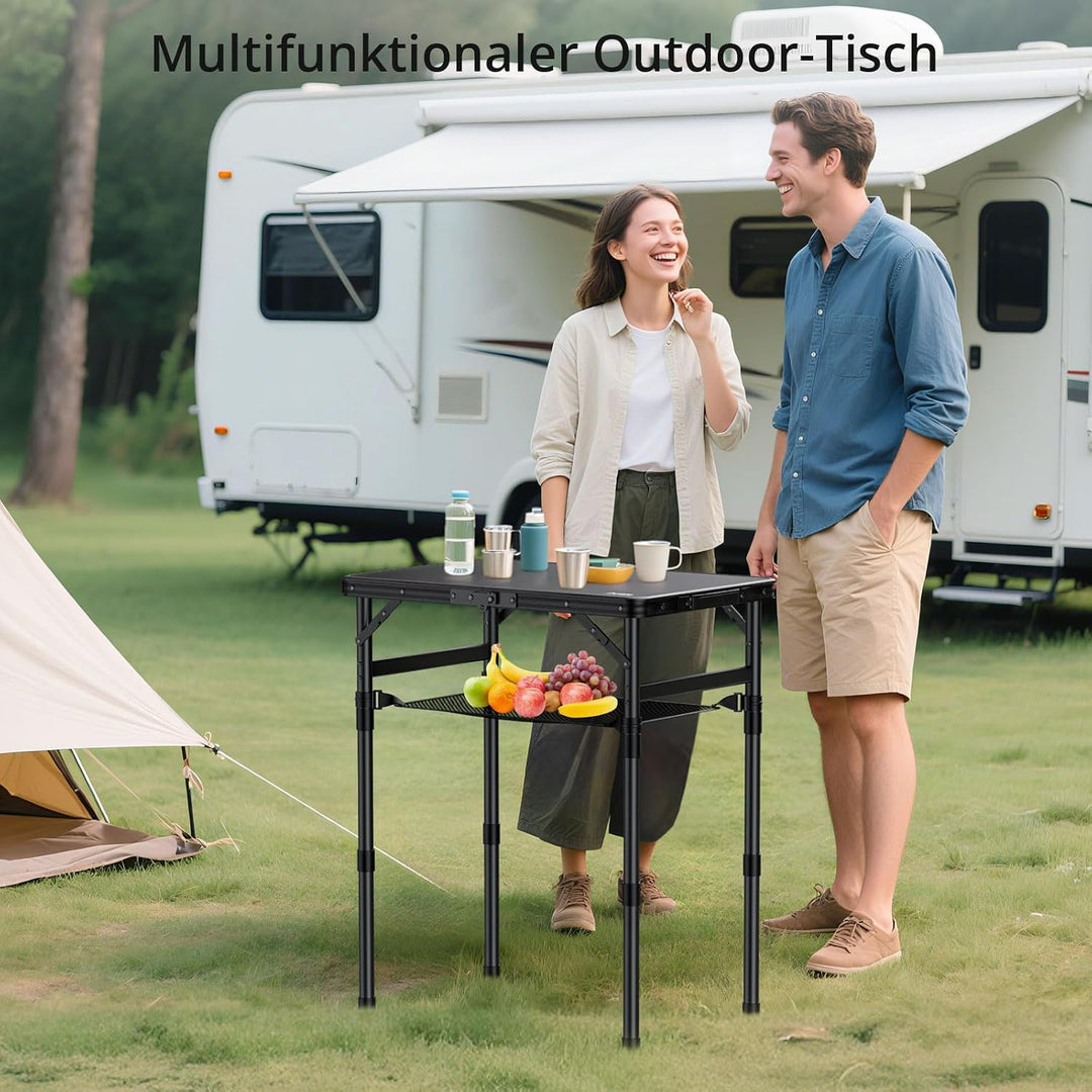 Anbte Campingtisch Klappbar 58x40cm Aluminium-Rahmen &amp; Kunststoff-Tischplatte mit 3 Höhen Verstellba