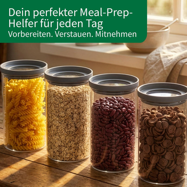 FACKELMANN Chefkoch trifft 4er Set Vorratsbehälter mit Glasdeckel – 2 L, Borosilikatglas, luftdicht