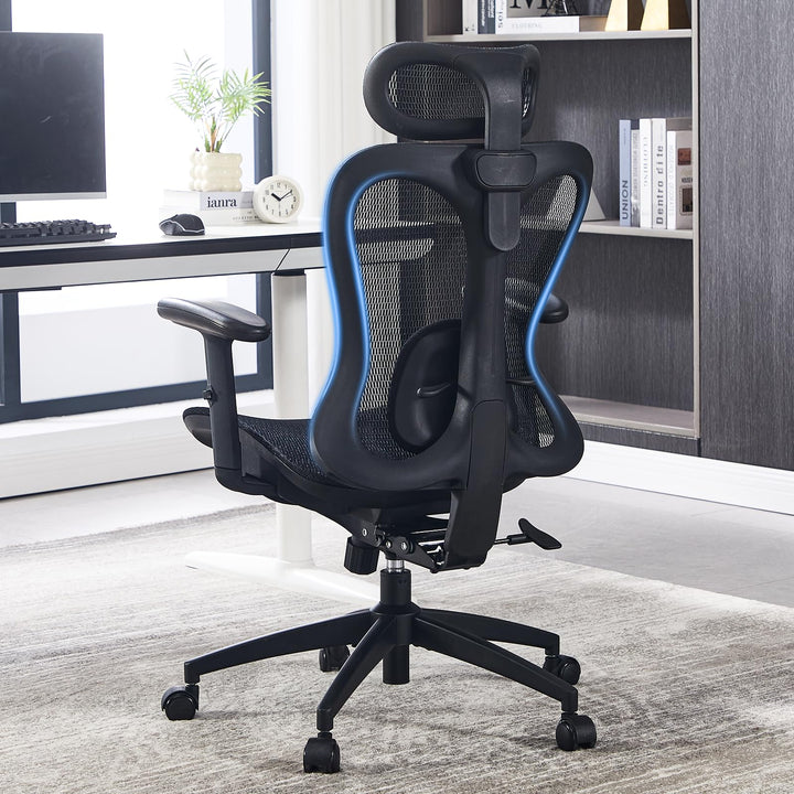 LukkDys Ergonomischer Bürostuhl mit Kopfstütze, klappbaren Armlehnen, atmungsaktiver Netz-Rückenlehn