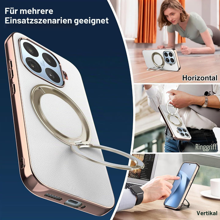 Magnethülle für Xiaomi 17T, luxuriöse Lederrückseite mit Ständer, 360° Verstellbarer Ständer, stossf