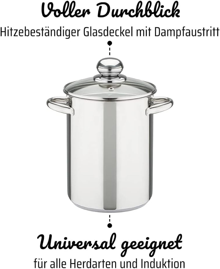 GSW Spargeltopf – hochwertiger Topf mit Einsatz-Sieb und Glasdeckel, ideal zum Kochen von Spargel, P