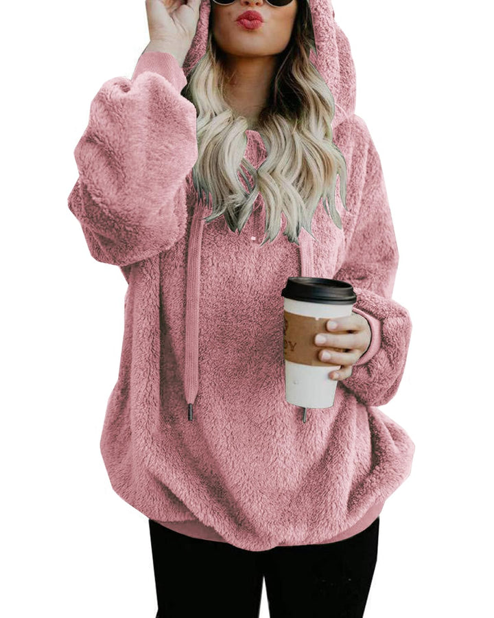 Hoodie Damen Oversize Teddy Pullover Teddyjacke Pulli Teddy Fleece Sweatshirt Kapuzenpullover Fleece