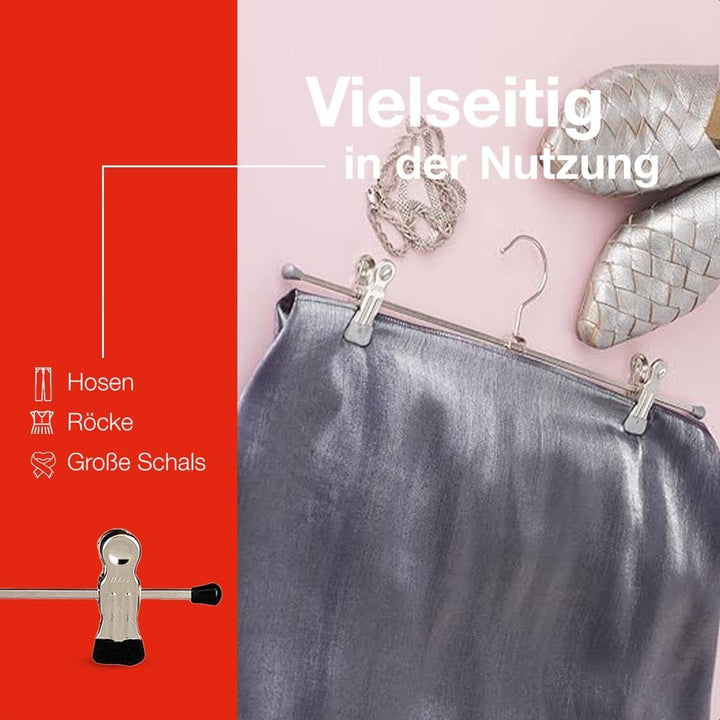 MAWA Kleiderbügel mit Clips, Set aus 10 platzsparenden Bügeln mit rutschfesten Clips, perfekt für Ho
