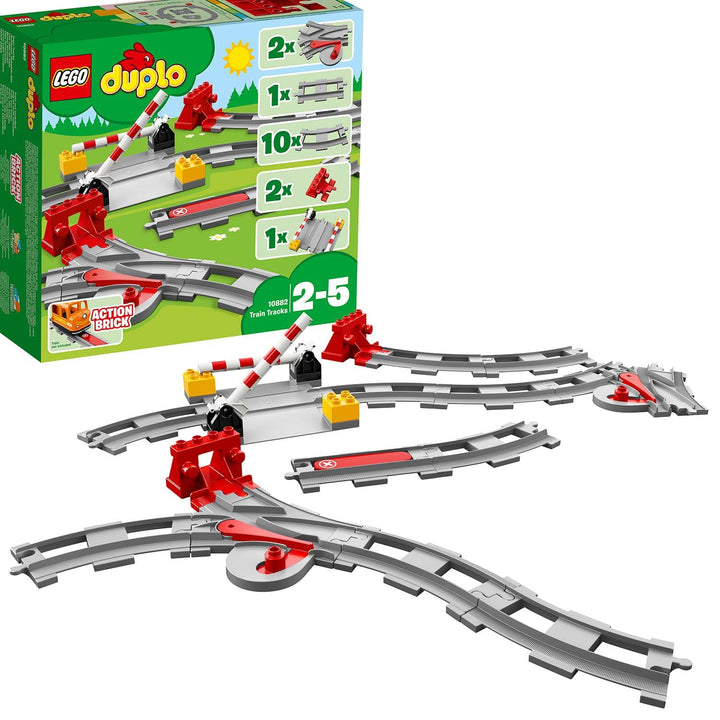 LEGO DUPLO Eisenbahn Schienen, Zugschienen-Bauset mit rotem Signalstein, Kinderspielzeug für Jungen