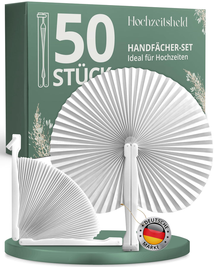 HOCHZEITSHELD Fächer Hochzeit 50 Stück - Faltbare Handfächer zur Erfrischung der Gäste - Papierfäche