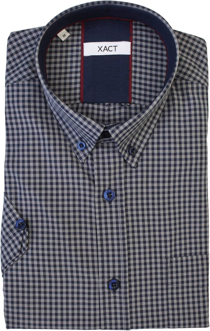 Xact Herren Kurzarmhemd mit Gingham-Karo, Button-Down-Kragen, Normale Passform M Grey/ Navy, M Grey/