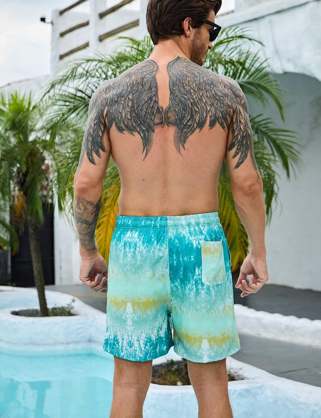 KBVOT Badehose Herren mit Kompression Liner Schnelltrocknend Badeshorts Männer Kurz Boardshorts Schw