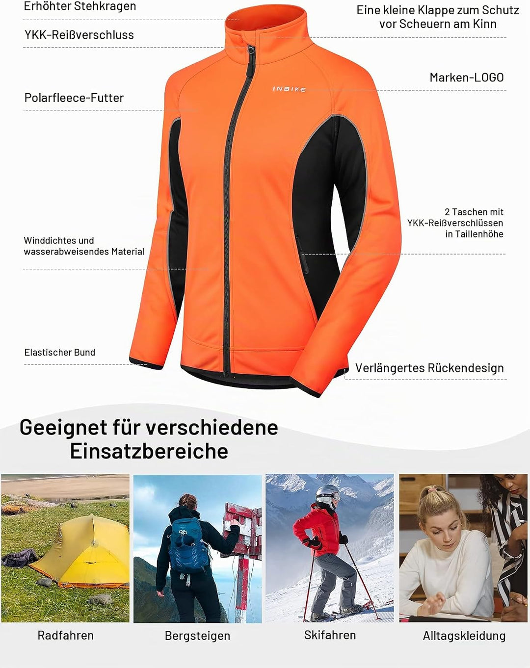 INBIKE Fahrradjacke Damen Winter Thermo Reflektierend Wasserabweisend Winddicht Atmungsaktiv Radjack