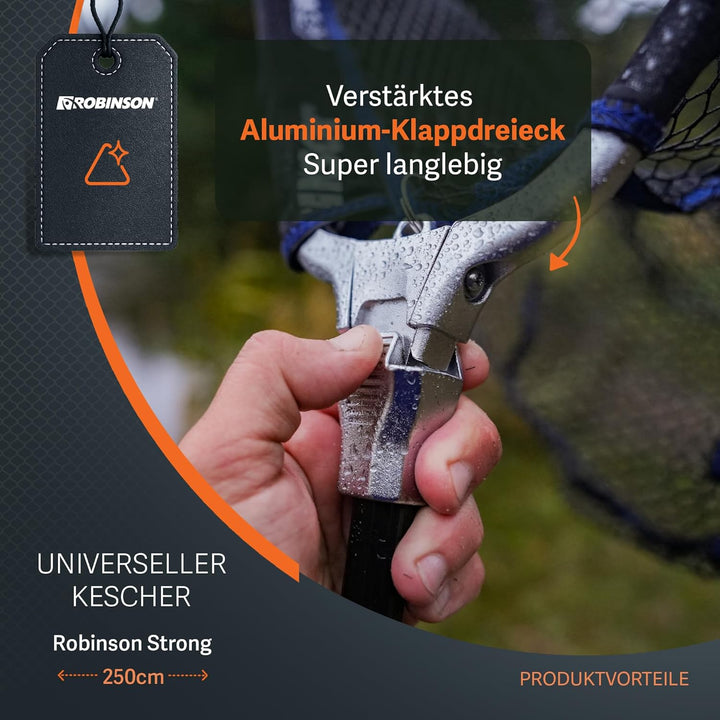 Robinson Gummierter Kescher | Teleskop Unterfangkescher mit Alurahmen 2,5m, 2,5m