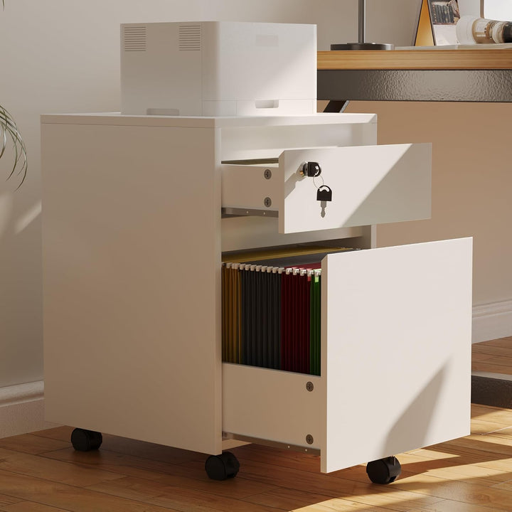 YOUDENOVA Rollcontainer mit Schubladen, Abschliessbar, Aktenschrank mit 2 Schubladen, 5 Rollen, Unte
