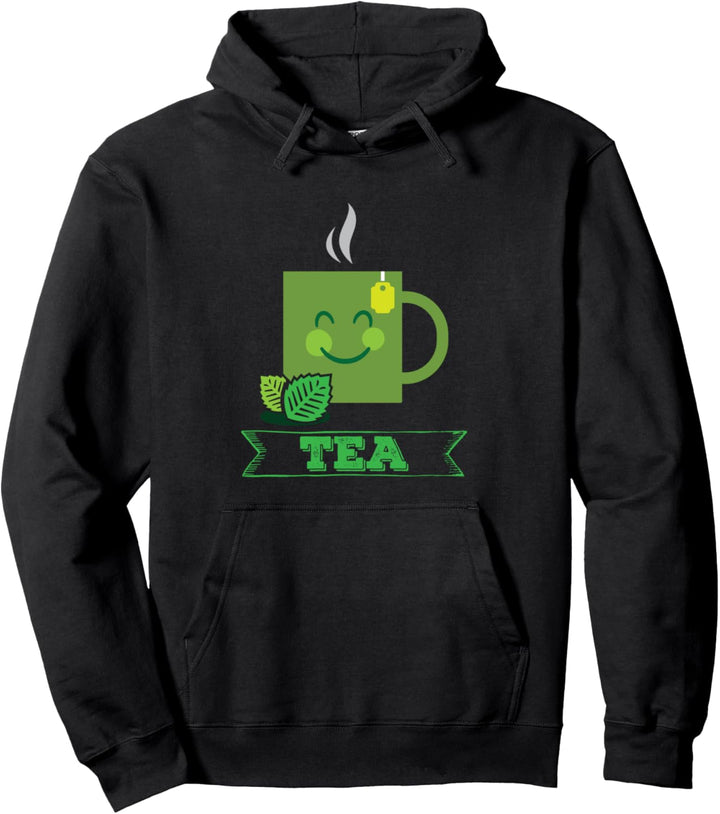Glückliche Gesicht mit Schale heisser Tee Lustiges Pullover Hoodie