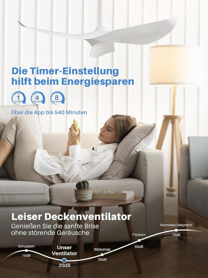 Sofucor 97cm Smart Deckenventilator mit Fernbedienung, Leise Deckenventilator mit Alexa/APP, WLAN, D