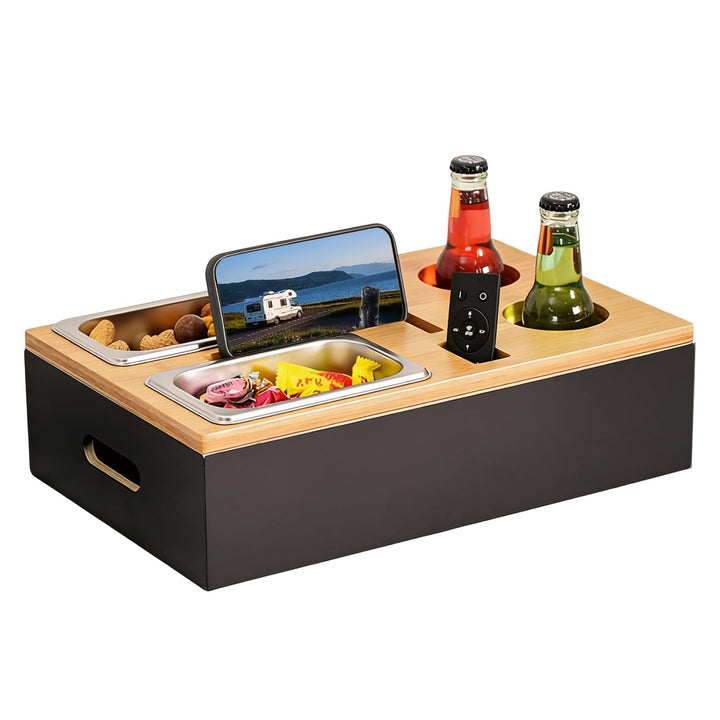 Couchbar Snackbox,mit Getränkehalter Edelstahlschalen,für Snacks Handy