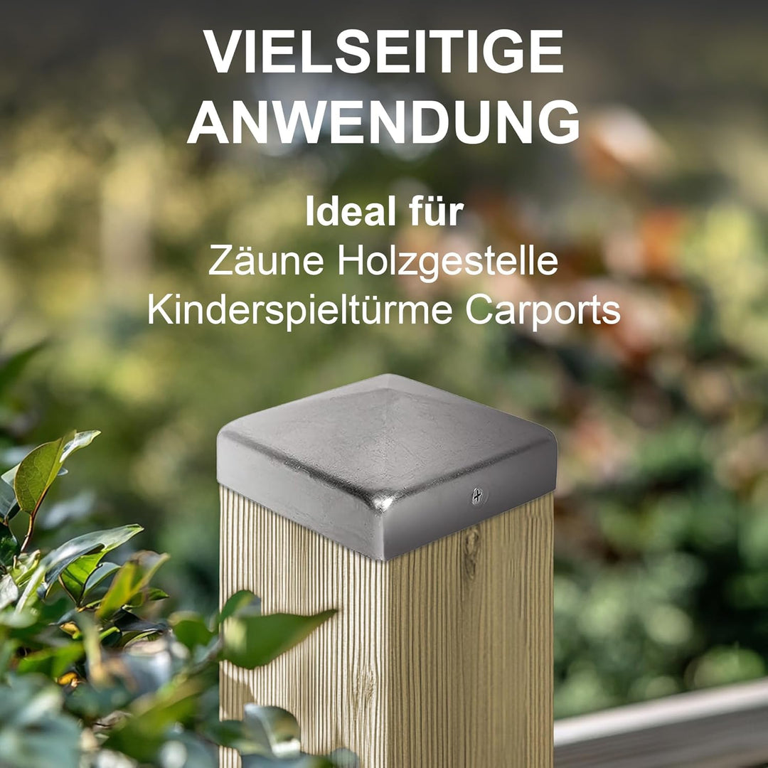 h2i Pfostenkappe | Edelstahl | 201 x 201 mm | 5 Stück | Eckige Abdeckkappe für Garten Holzpfosten Pf